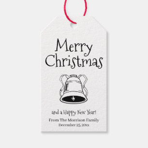 Étiquettes-cadeau Joyeux Noël noir blanc mignon nom personnalisé