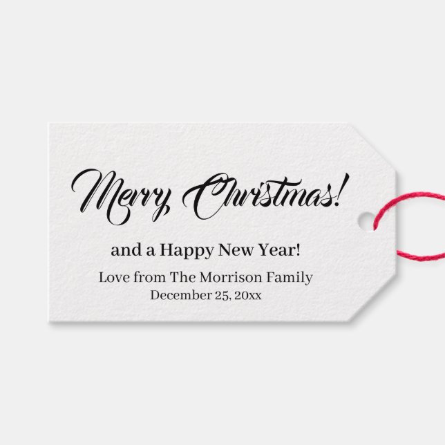 Étiquettes-cadeau Joyeux Noël noir blanc texte personnalisé élégant (Devant (Horizontal))