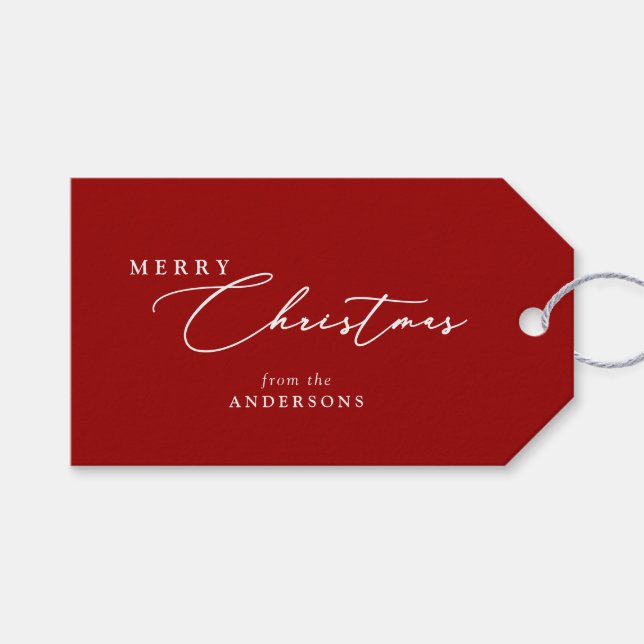 Étiquettes-cadeau Joyeux Noël Nom de famille Élégant Script Minimal (Devant (Horizontal))