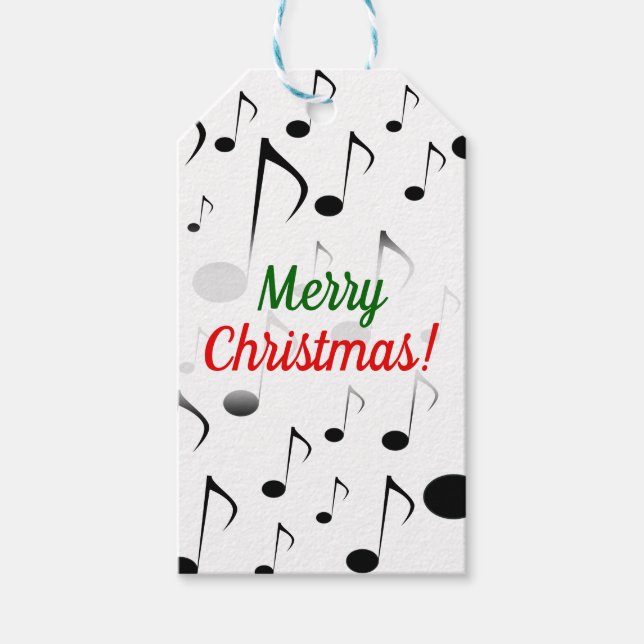 Étiquettes-cadeau "Joyeux Noël !" + Nombreux Motifs de notes musical (Devant)