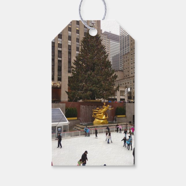 Étiquettes-cadeau Joyeux Noël NYC Rockefeller Centre patinoire (Devant)