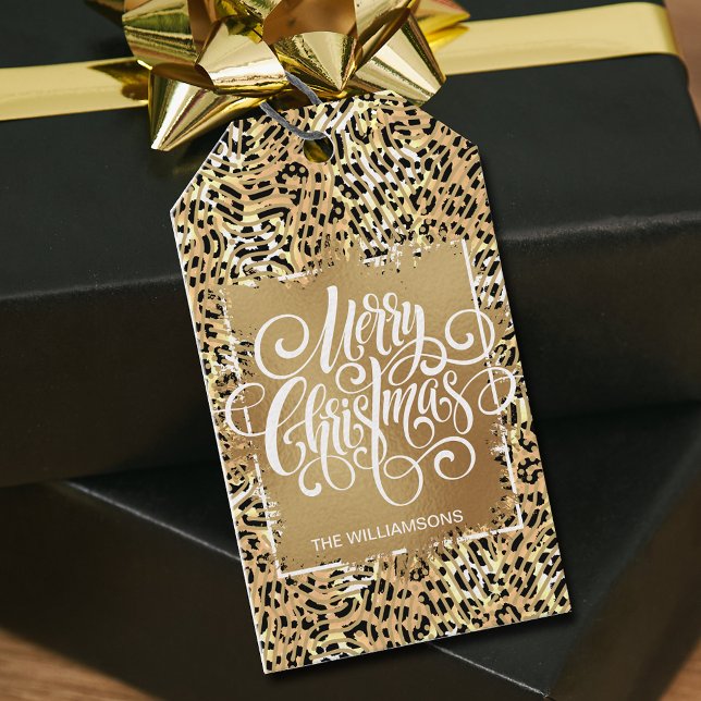 Étiquettes-cadeau Joyeux Noël or sur Leopard (Créateur téléchargé)
