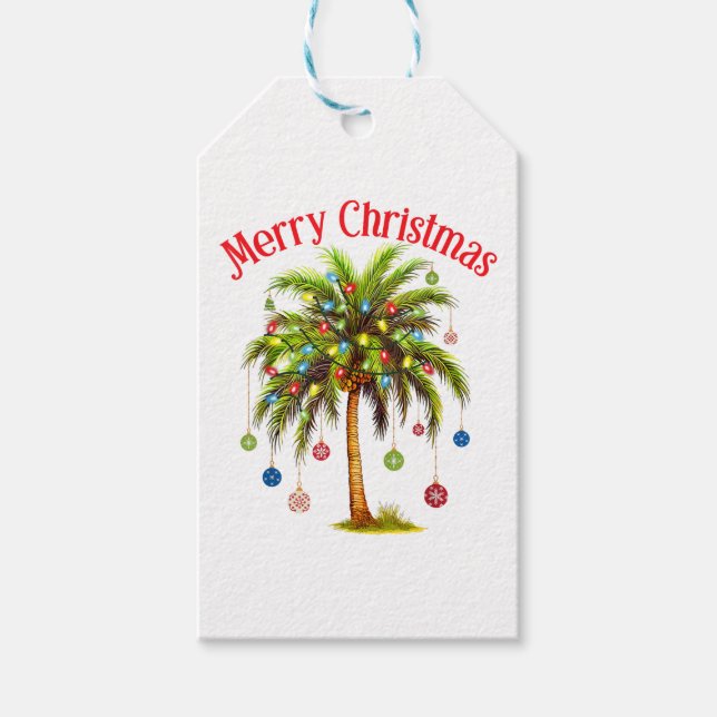 Étiquettes-cadeau Joyeux Noël Palm Tree Light Hawaiian Tropical (Devant)