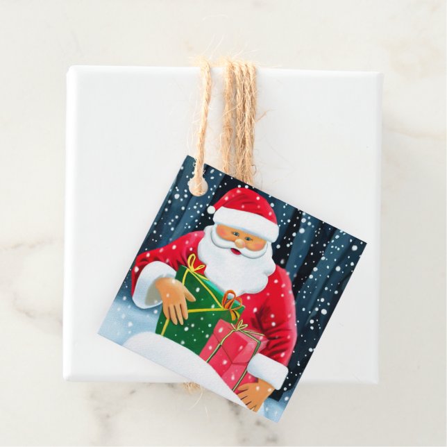 Étiquettes Cadeau Joyeux Noël - Père Noël (En situation)