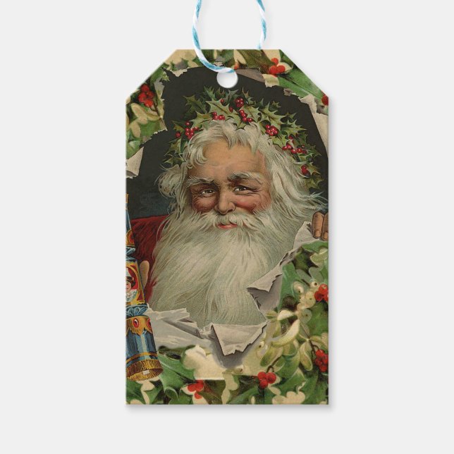 Étiquettes-cadeau Joyeux Noël Père Noël classique antique (Devant)