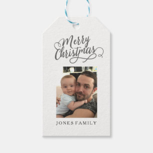 Étiquettes-cadeau Joyeux Noël Père Noël Photo de famille