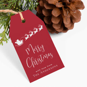 Étiquettes-cadeau Joyeux Noël Père Noël Reindeer Red