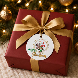Étiquettes Cadeau Joyeux Noël personnalisé avec le Père Noël et les