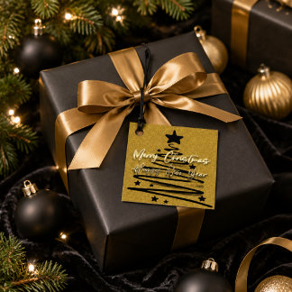 Étiquettes Cadeau Joyeux Noël personnalisé Or Noir Bonne Année 