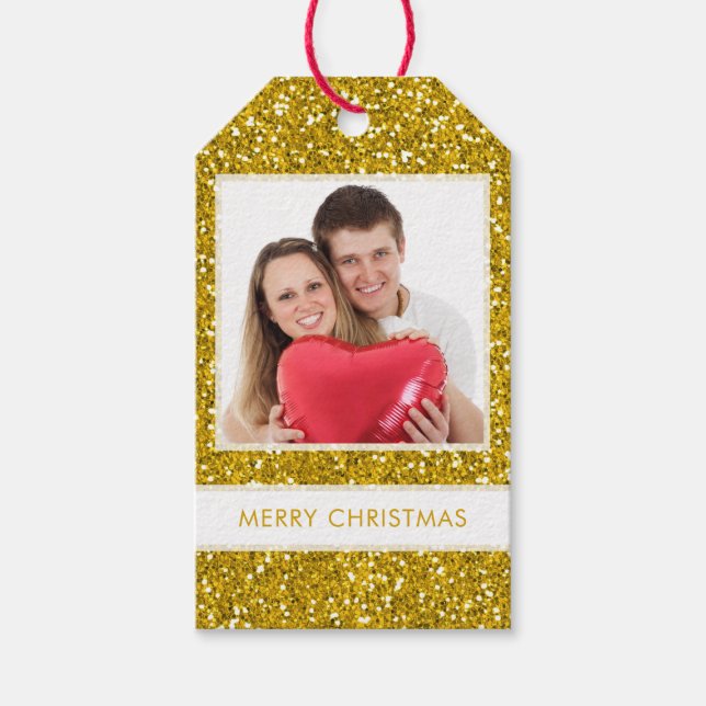 Étiquettes-cadeau Joyeux Noël personnalisé Parties scintillant d'or  (Devant)