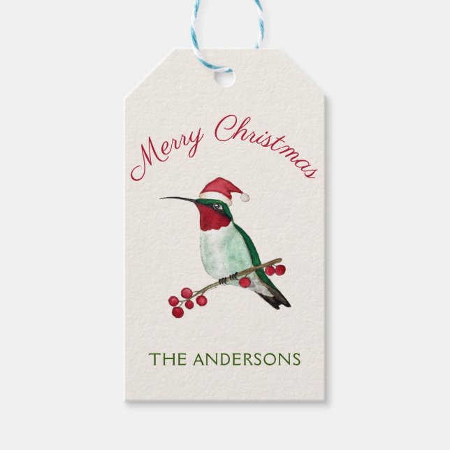 Étiquettes-cadeau Joyeux Noël personnalisé Père Noël Hummingbird (Devant)