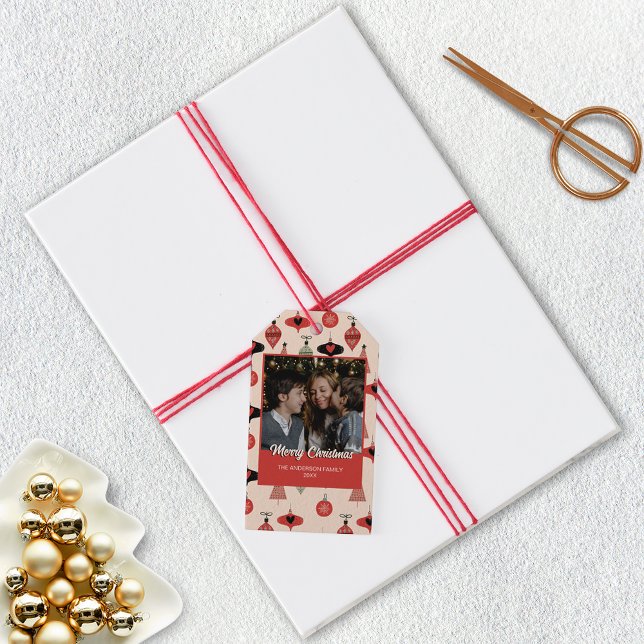 Étiquettes-cadeau Joyeux Noël Photo Mid Century Moderne (Créateur téléchargé)