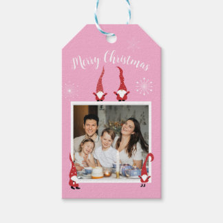 Étiquettes-cadeau Joyeux Noël Photo personnalisée avec des Gnomes am