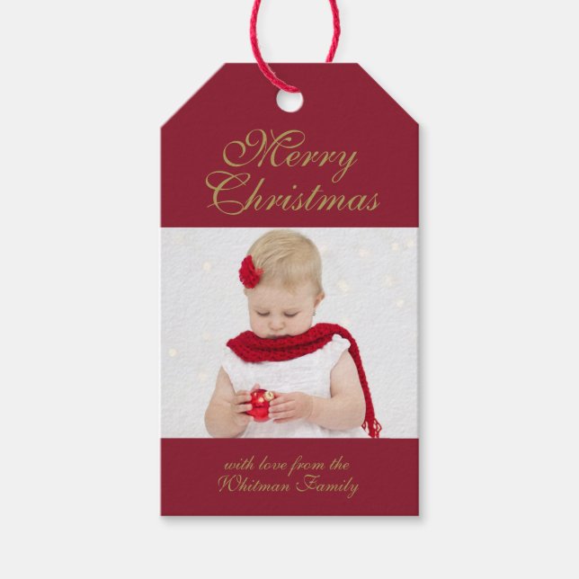Étiquettes-cadeau Joyeux Noël photo rouge (Devant)
