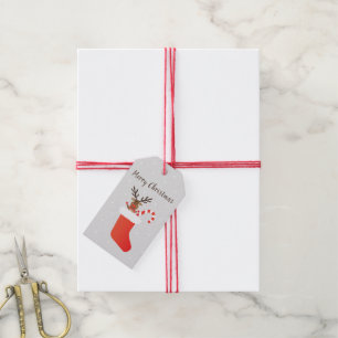 Étiquettes-cadeau Joyeux Noël Reindeer Sucre de canne Rouge Blanc