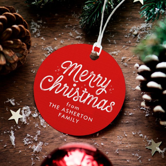 Étiquettes Cadeau Joyeux Noël rétro script rouge vacances (Créateur téléchargé)