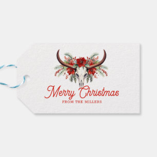 Étiquettes-cadeau Joyeux Noël Retro Typographie Crâne floral 2
