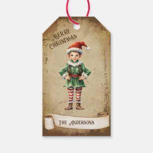 Étiquettes-cadeau Joyeux Noël Retro Vintage Elf personnalisé