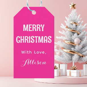 Étiquettes-cadeau Joyeux Noël rose rétro minimaliste