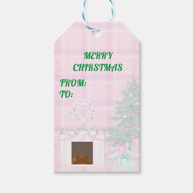 Étiquettes-cadeau Joyeux Noël rose Tags cadeaux | Personnalisé (Devant)