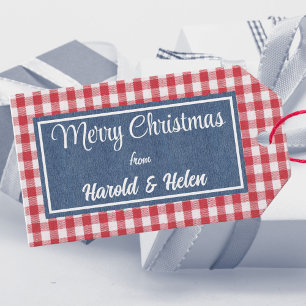 Étiquettes-cadeau Joyeux Noël rouge et blanc En vichy plaid