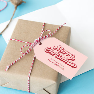 Étiquettes-cadeau Joyeux Noël rouge et rose