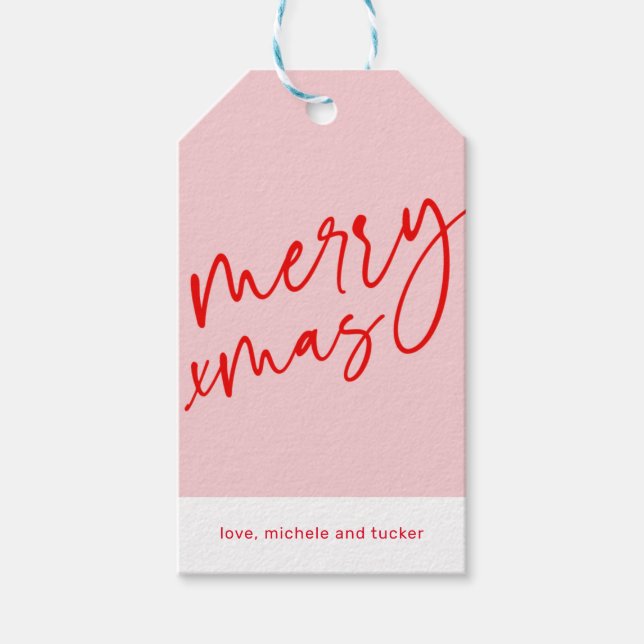 Étiquettes-cadeau Joyeux Noël Rouge et rose - Balise cadeau de vacan (Devant)