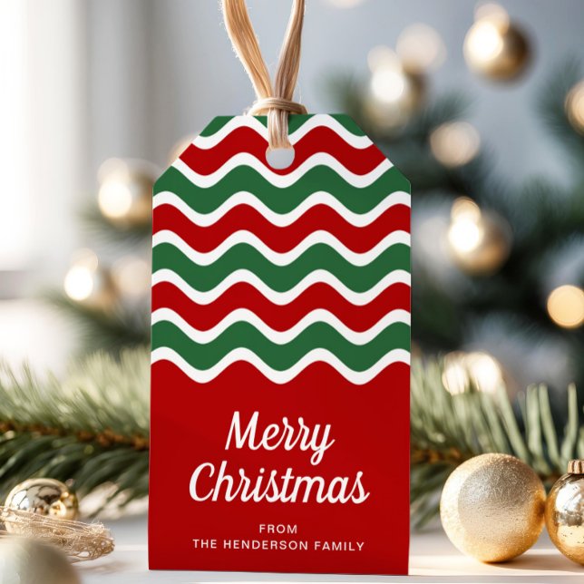 Étiquettes-cadeau Joyeux Noël Rouge Et Vert (Modern Red And Green Script Merry Christmas Gift Tags)