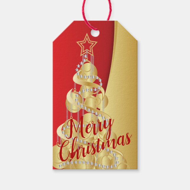 Étiquettes-cadeau Joyeux Noël - Rouge foncé et or (Devant)