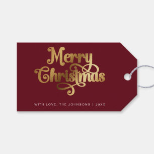 Étiquettes-cadeau Joyeux Noël Rouge Rétro Chic Minimaliste