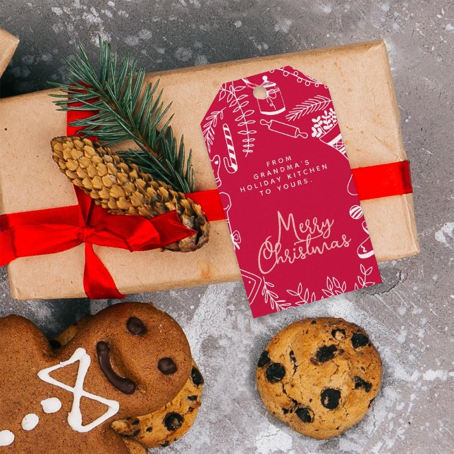Étiquettes-cadeau Joyeux Noël Rouge rose pâtisserie (Créateur téléchargé)