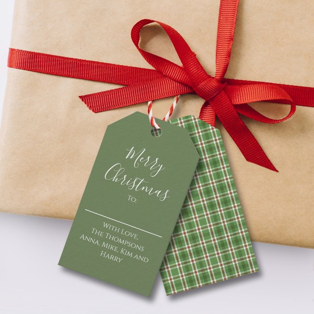 Étiquettes-cadeau Joyeux Noël Rouge Vert Classique Plaid Vacances (Créateur téléchargé)