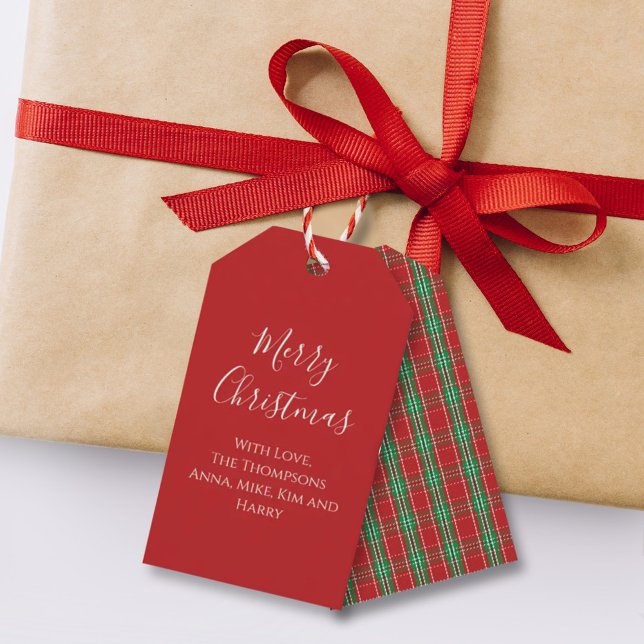 Étiquettes-cadeau Joyeux Noël Rouge Vert Classique Plaid Vacances (Créateur téléchargé)