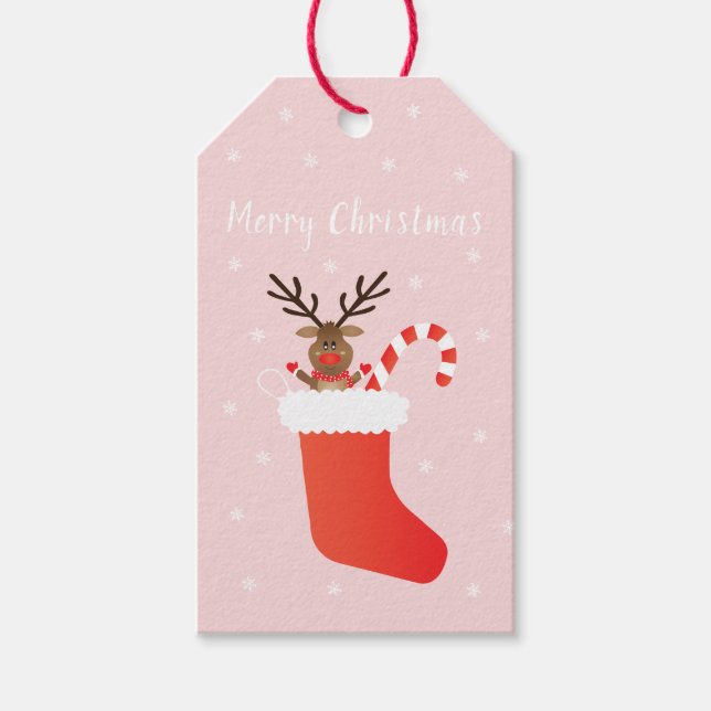 Étiquettes-cadeau Joyeux Noël Rudolph Le renne à nez rouge (Devant)