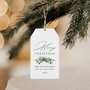 Étiquettes-cadeau Joyeux Noël Rustique hiver verdure Famille
