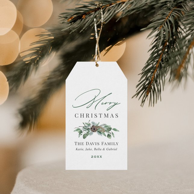 Étiquettes-cadeau Joyeux Noël Rustique hiver verdure Famille (Créateur téléchargé)