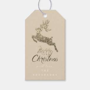 Étiquettes-cadeau Joyeux Noël Script cadeau à Ivory Sepia Gold