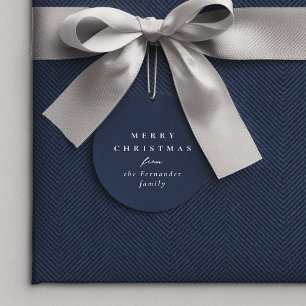 Étiquettes Cadeau Joyeux Noël simple bleu marine cadeau personnalisé