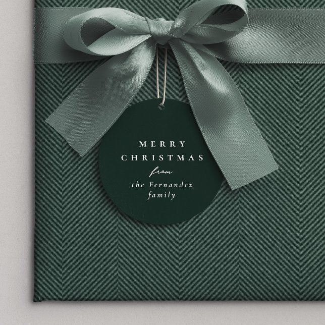 Étiquettes Cadeau Joyeux Noël simple classique vert foncé cadeau (Créateur téléchargé)