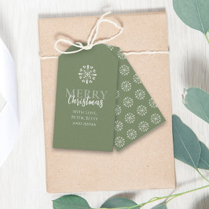 Étiquettes-cadeau Joyeux Noël Simple Vert Élégant Snowflake
