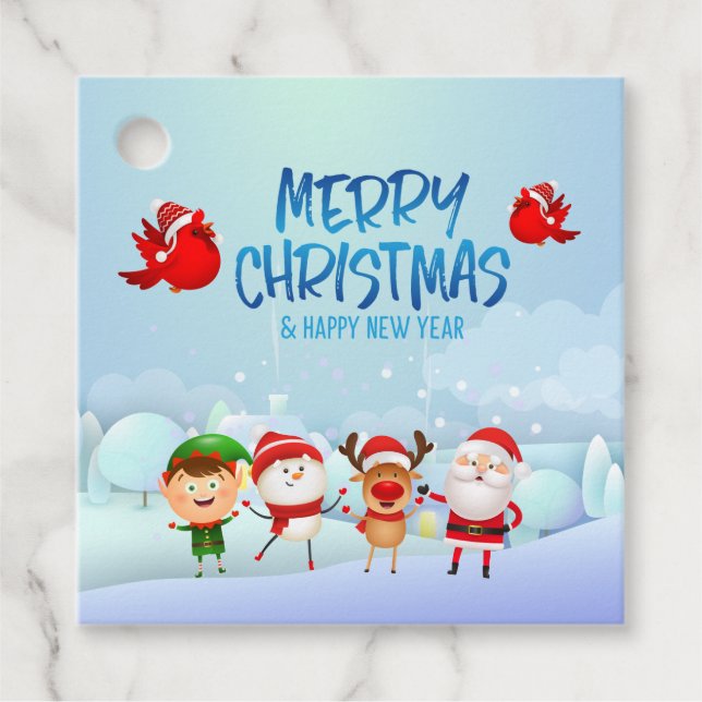 Étiquettes Cadeau Joyeux Noël Snowman Père Noël Rudolph Elf (Devant)