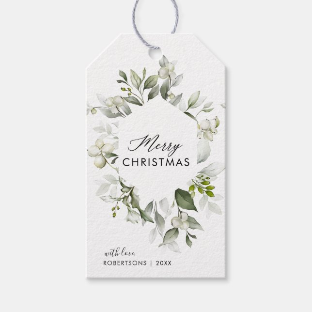 Étiquettes-cadeau Joyeux Noël | Tags cadeaux Botanical Greenery (Devant)
