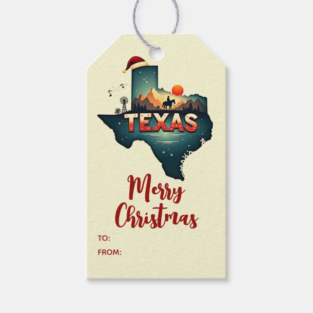 Étiquettes-cadeau Joyeux Noël Texas State Fêtes Personnalisées (Devant)