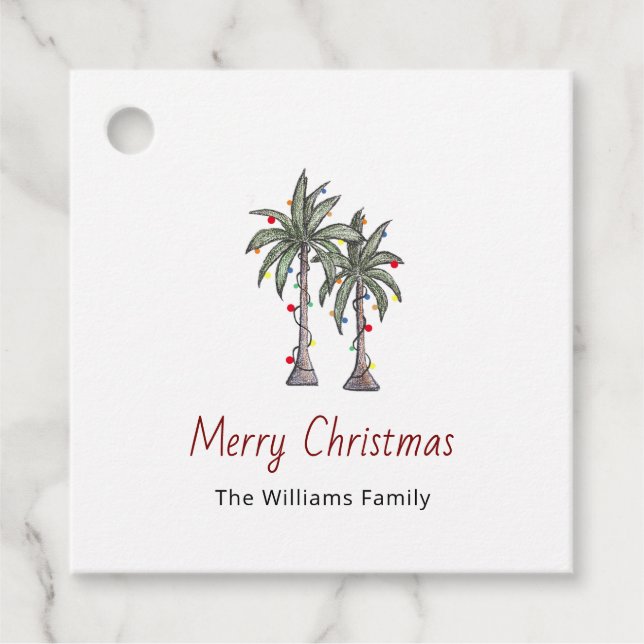 Étiquettes Cadeau Joyeux Noël Tropical Palm Trees Fêtes (Devant)