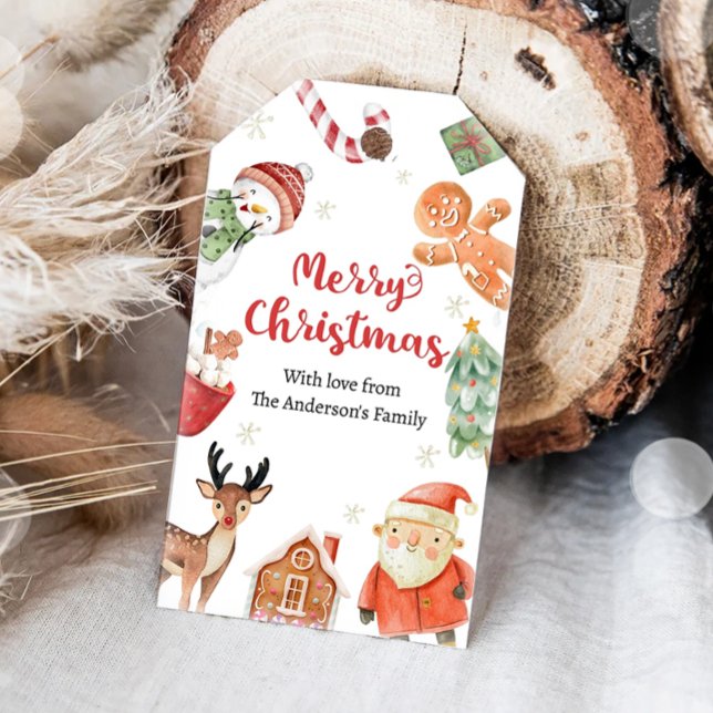 Étiquettes-cadeau Joyeux Noël Vacances Père Noël Cadeau Famille Ense (Créateur téléchargé)