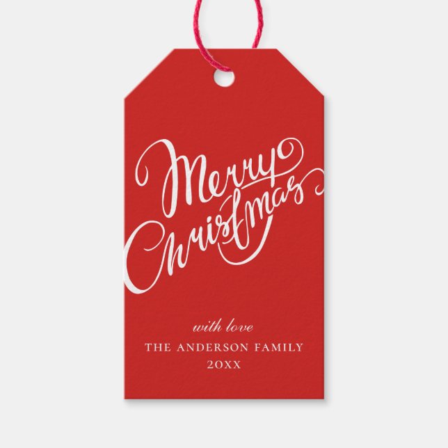 Étiquettes-cadeau Joyeux Noël. Vacances rouge et blanc (Devant)