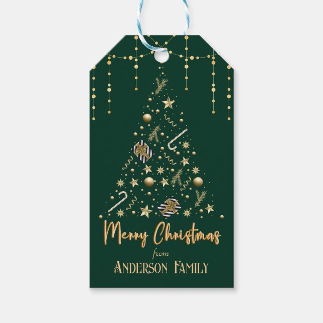 Étiquettes-cadeau Joyeux Noël vert émeraude (Devant)