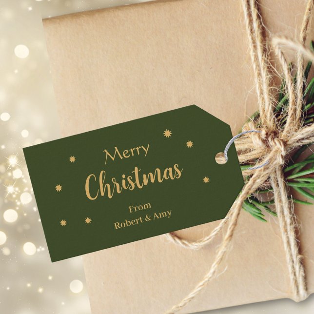 Étiquettes-cadeau Joyeux Noël vert et or personnalisé (Créateur téléchargé)