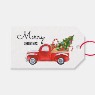 Étiquettes-cadeau Joyeux Noël vintage Camion Rouge