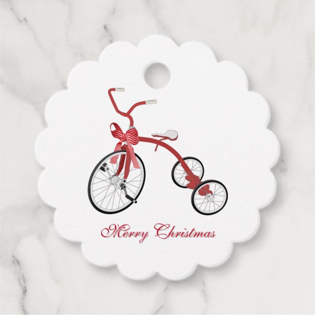 Étiquettes Cadeau Joyeux Noël Vintage Tricycle Favoriser Tags (Devant)